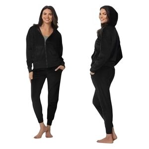 Felina Women's Velour Hoodie & Jogger Set Stretch NWT Medium Black Cozy Chic